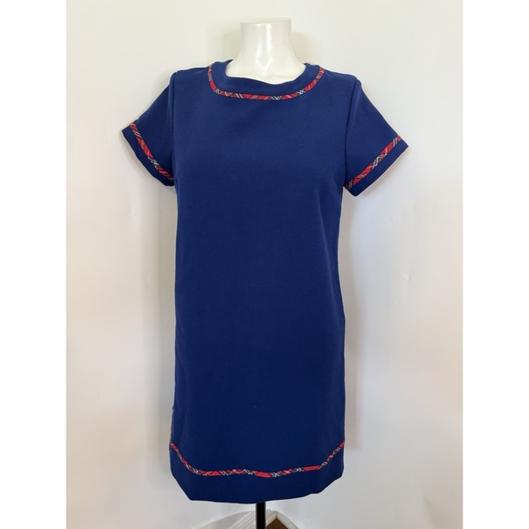 Vineyard Vines 290339 Tartan Trim Ponte Shift Dress Deep Bay Size 8 Saks 5th EUC - Picture 2 of 16